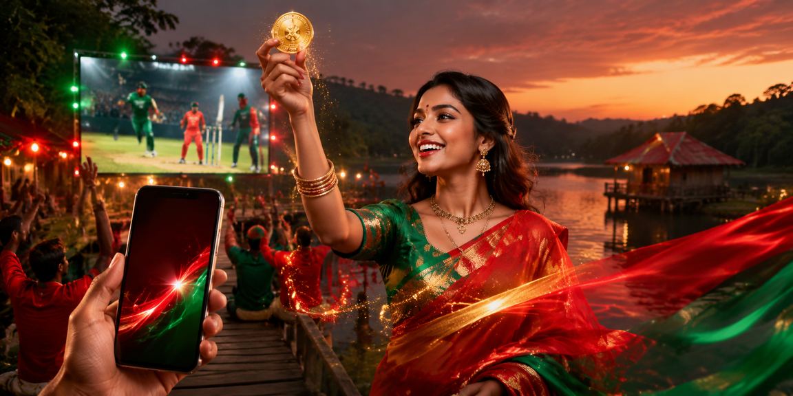 A user in Bandarban enjoying cricket betting in a saree