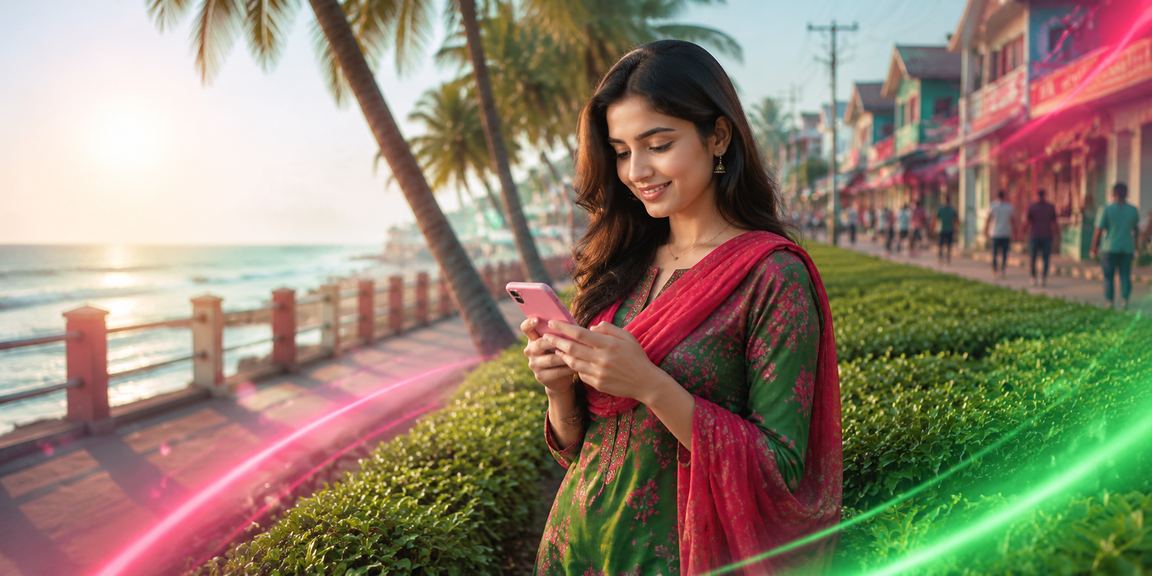 কুমিল্লায় লাল-সবুজ পোশাকে মোবাইলে cbaji পেমেন্ট করছেন একজন ব্যবহারকারী