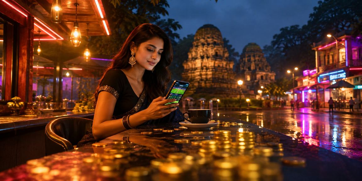 কুমিল্লায় নিয়নলাইটের আলোয় মোবাইলে cbaji স্পোর্টস বেটিং করছেন একজন ব্যবহারকারী